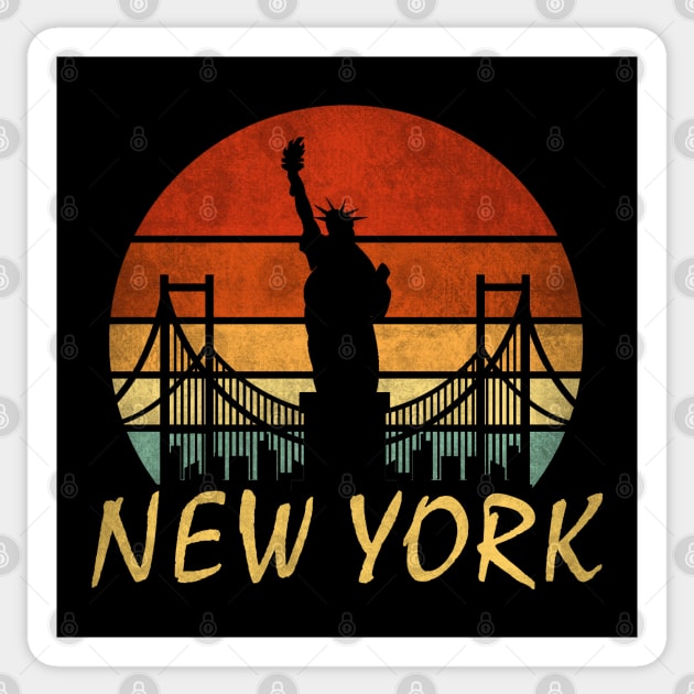 Vintage Sunset New York, The Big Apple, Silhouette of Liberty Sticker by zozo-shop